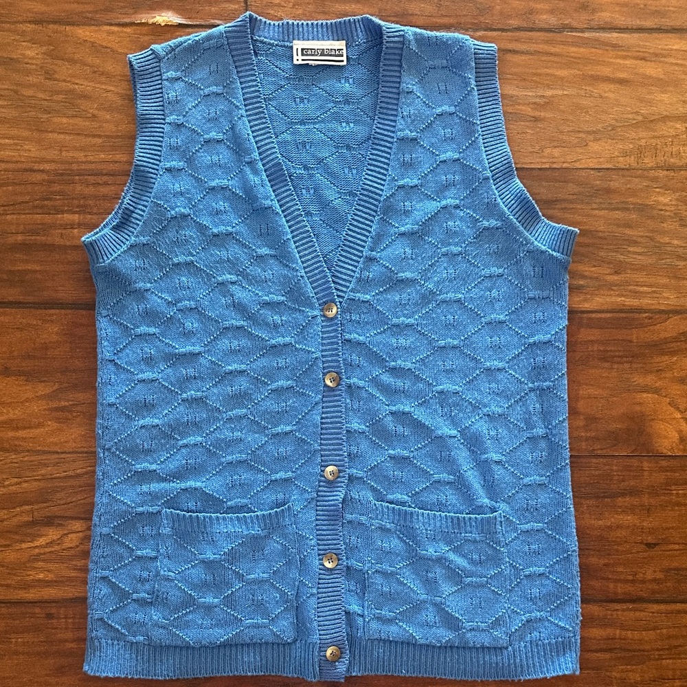 Carly Blacke Bright Blue Knit Button-Front Vest